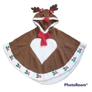 Girl's Rudolph The Red Nosed Reindeer Hooded Poncho Cloak by 33 Degrees XL 6X